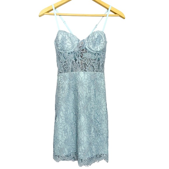 NBD x Naven Lilia Lace Mini Dress NWT Womens XS Ice Blue Feminine Cut Out Corset - Picture 3 of 14